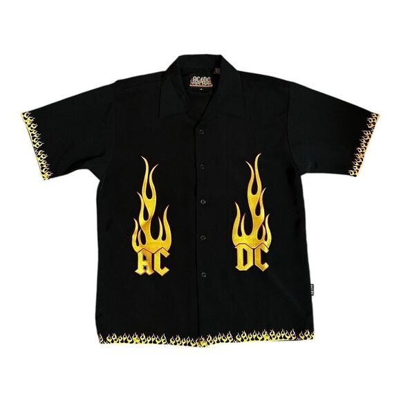 ACDC Flames Highway to Hell Rockware Dragonfly Mens Vintage Button Shirt Medium - Picture 1 of 9